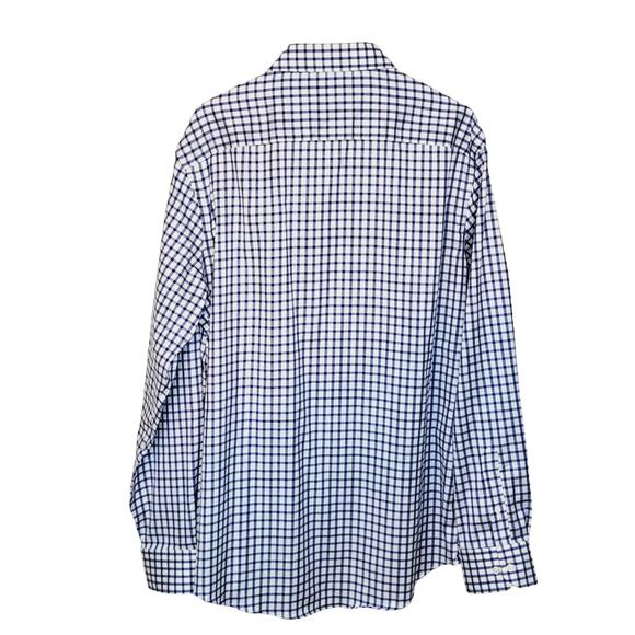 Egara Men's Warehouse Blue White Check Spread Collar Flip Cuff Shirt Sze XLT NWT - Picture 6 of 11